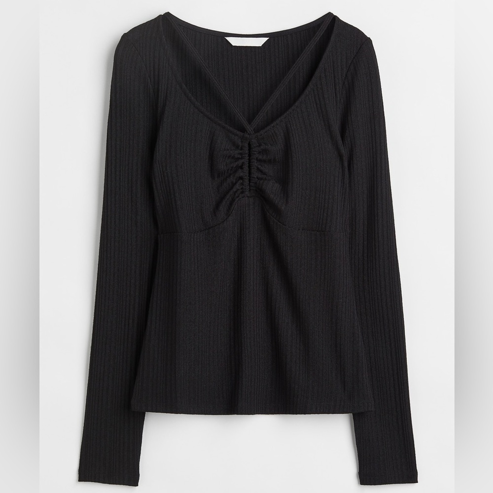 H&M Black Ruched Long Sleeve Blouse